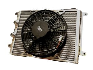 Super Late Model Double Pass Oil Cooler with 11 Inch SPAL Puller Fan, 17.5 Inches x 12.25 Inches x 1.25 Inches